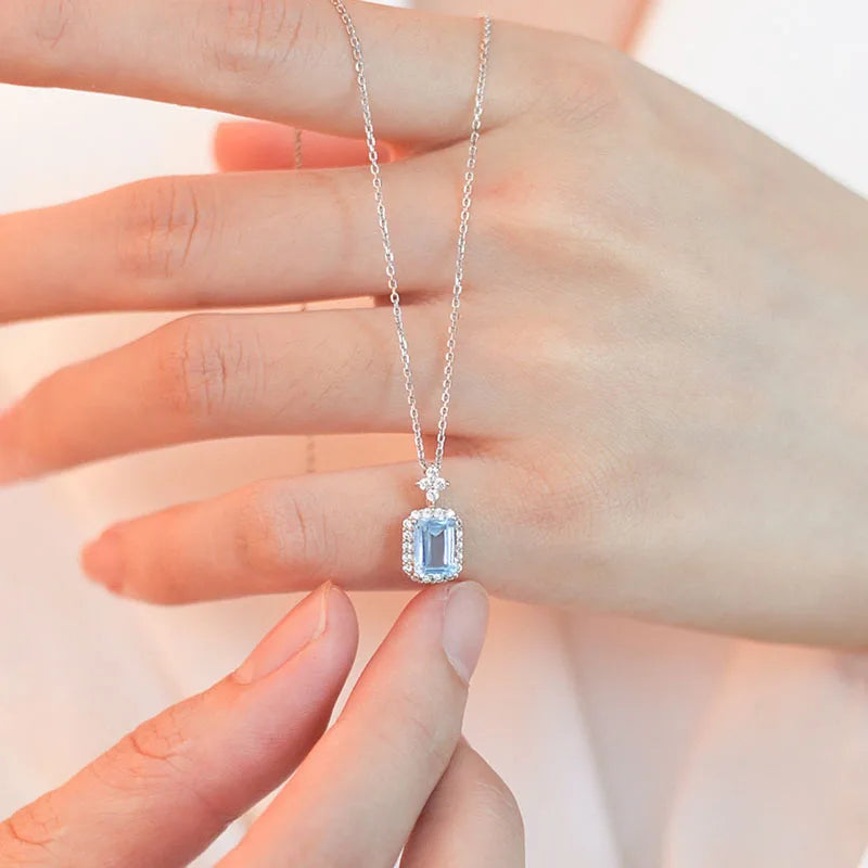 925 Sterling Silver Topaz and Sapphire Pendant Necklace