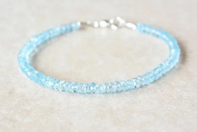 March Birthstone Aquamarine Beaded Bracelet