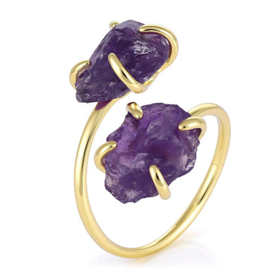 Double Amethyst Crystal Birthstone Ring (Cuff/Adjustable)