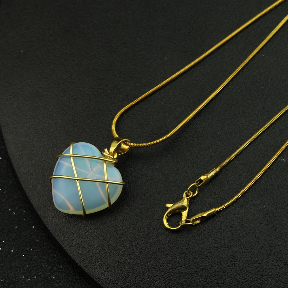 Opal Heart Necklace with Crystal Castle Garnish