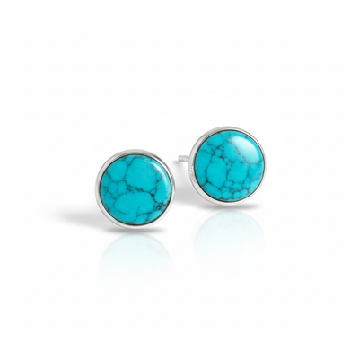 Vintage Silver Round Turquoise Stud Earrings