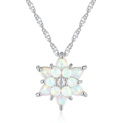 CiNily Delicate Flower Shaped Fire Opal Pendant Necklace Rose Gold Plated Trendy Jewelry Gifts for Women Girls(with Chain)