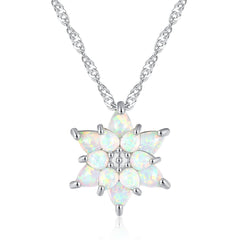 CiNily Delicate Flower Shaped Fire Opal Pendant Necklace Rose Gold Plated Trendy Jewelry Gifts for Women Girls(with Chain)