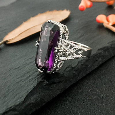 Emerald-Cut Amethyst Sterling Silver Ring for Women