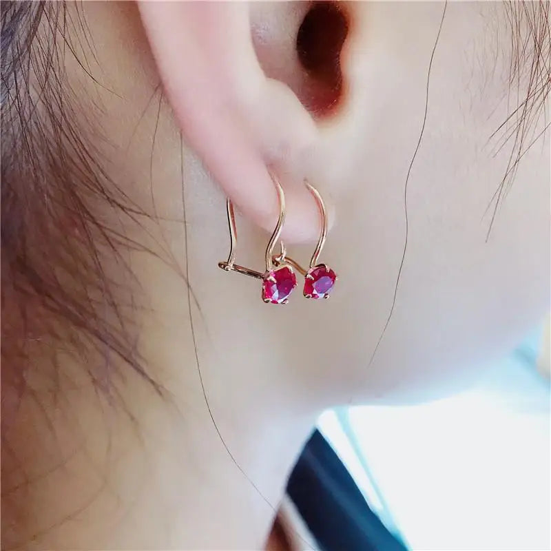 14K Rose Gold Ruby Drop Earrings