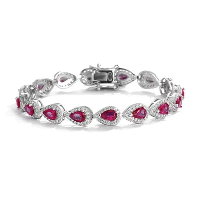 EWYA Luxury S925 Sterling Silver Full Ruby Tennis Bracelet for Women Party Fine Jewelry Lab Grown Gemstones Hand Link Bracelets