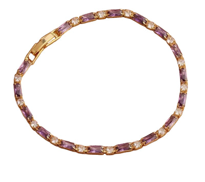 Silver and 18K Gold Amethyst Bracelet Chain For Women