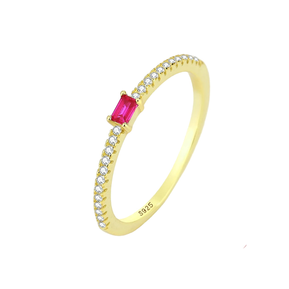 2022 NEW Exquisite 18K Gold Ruby Pink Ring For Women Single Row Diamond Crystal Genuine S925 Silver Anniversary Gift Jewelry