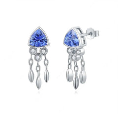 Kuololit 2.4CTW Lab Grown Sapphire Jellyfish Stud Earrings for Women Solid 14K 10K 585 Gold Moissanite Earrings for Christmas