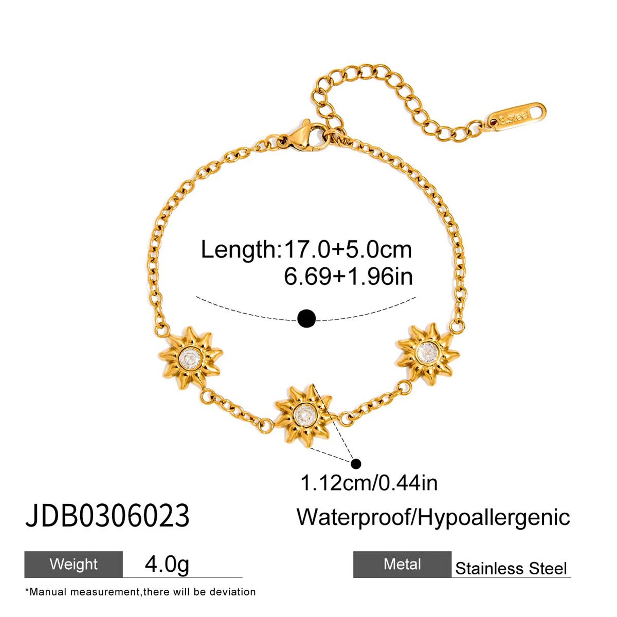 Youthway Women's Fashion Stainless Steel 18K Gold Color Star Moon Bracelet with Zirconi Gifta Hammered Moon Pendant
