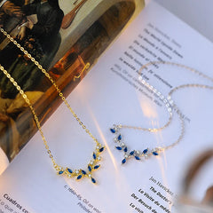 Classic Authentic S925 Silver Antler Elk Leaf Sapphire Geometric Pendant Necklace Jewelry for Women