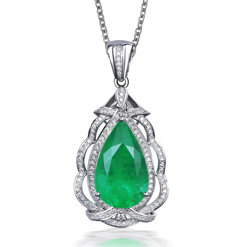 Natural Emerald Teardrop Emerald Pendant Necklace