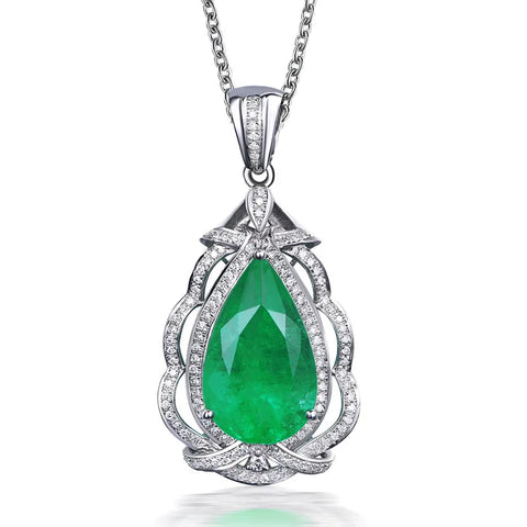 Natural Emerald Silver Pendant Necklace