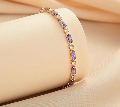 Silver and 18K Gold Amethyst Bracelet Chain For Women
