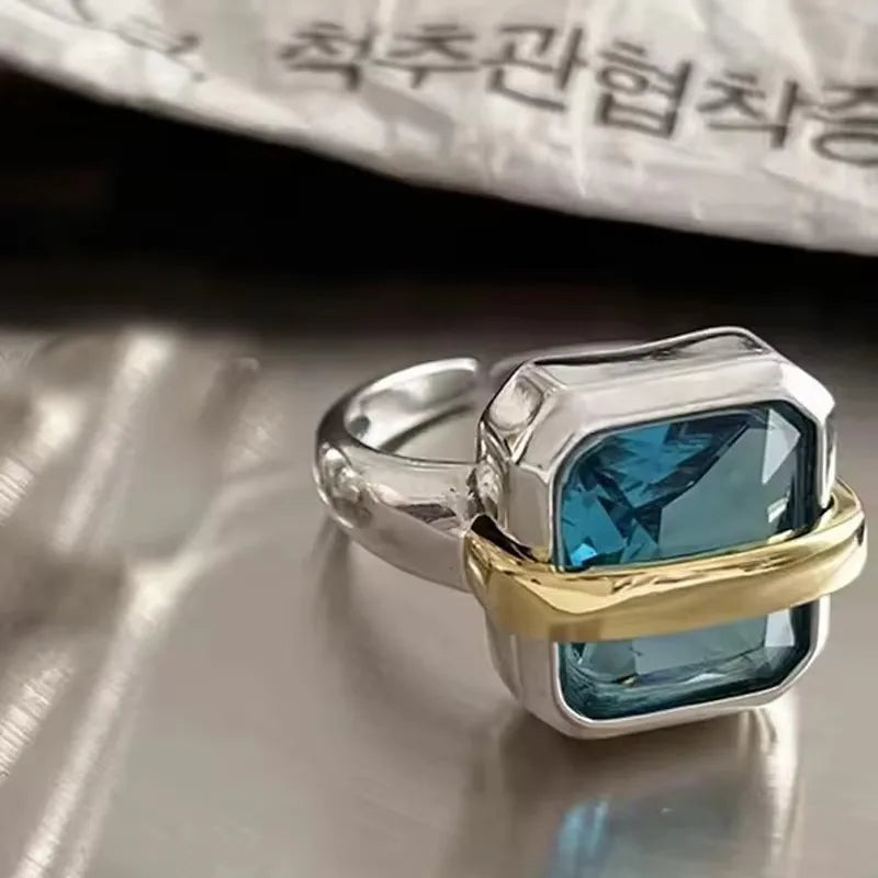 PANJBJ 925 Sterling Silve Moonstone Irregular Ring for Women Party Gift Adjustabler Personality Korean Dropshipping