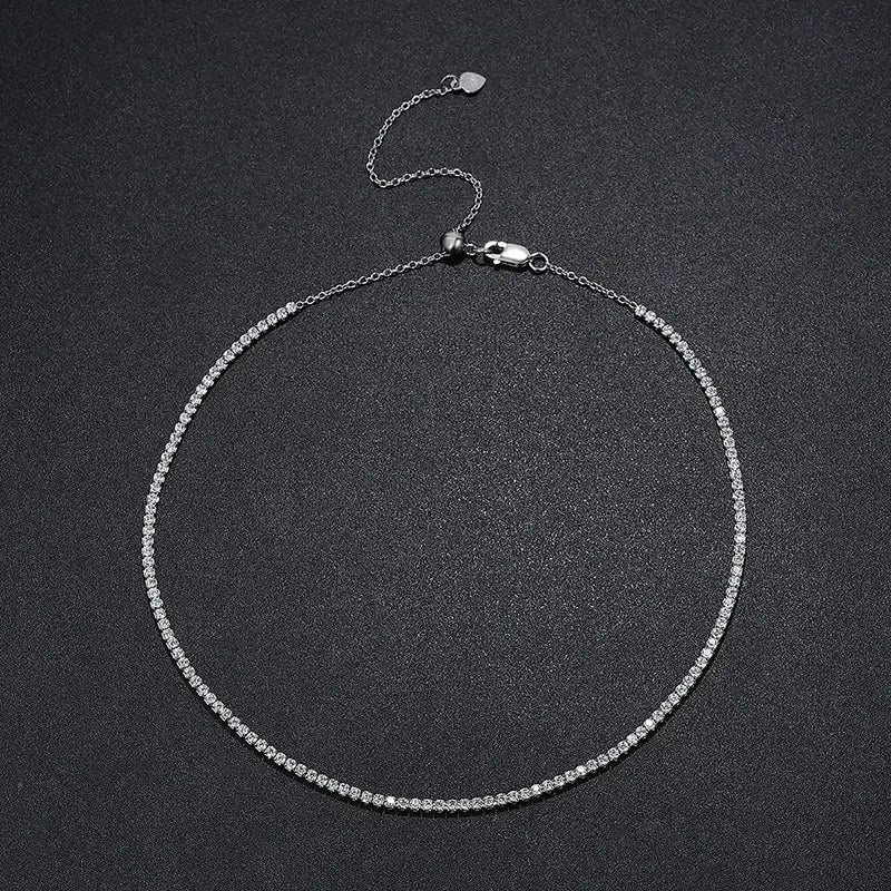 Moissanite Tennis Choker Necklace for Women S925 Silver Plated 18K Gold Adjustable Full Diamond Neck Chain