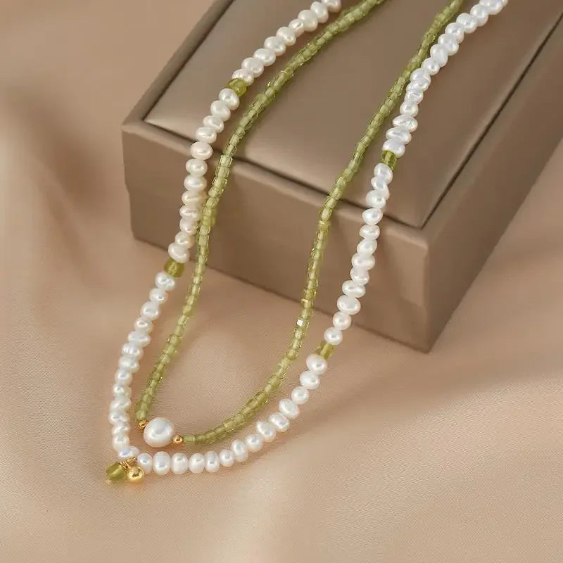 Vintage Freshwater Pearl and Peridot Choker Necklace