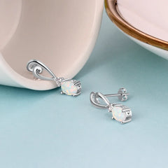 Trumium White Opal S925 Sterling Silver Drop Hook Earrings for Women Oval Opal Heart Stud Earring Fine Jewelry Gifts