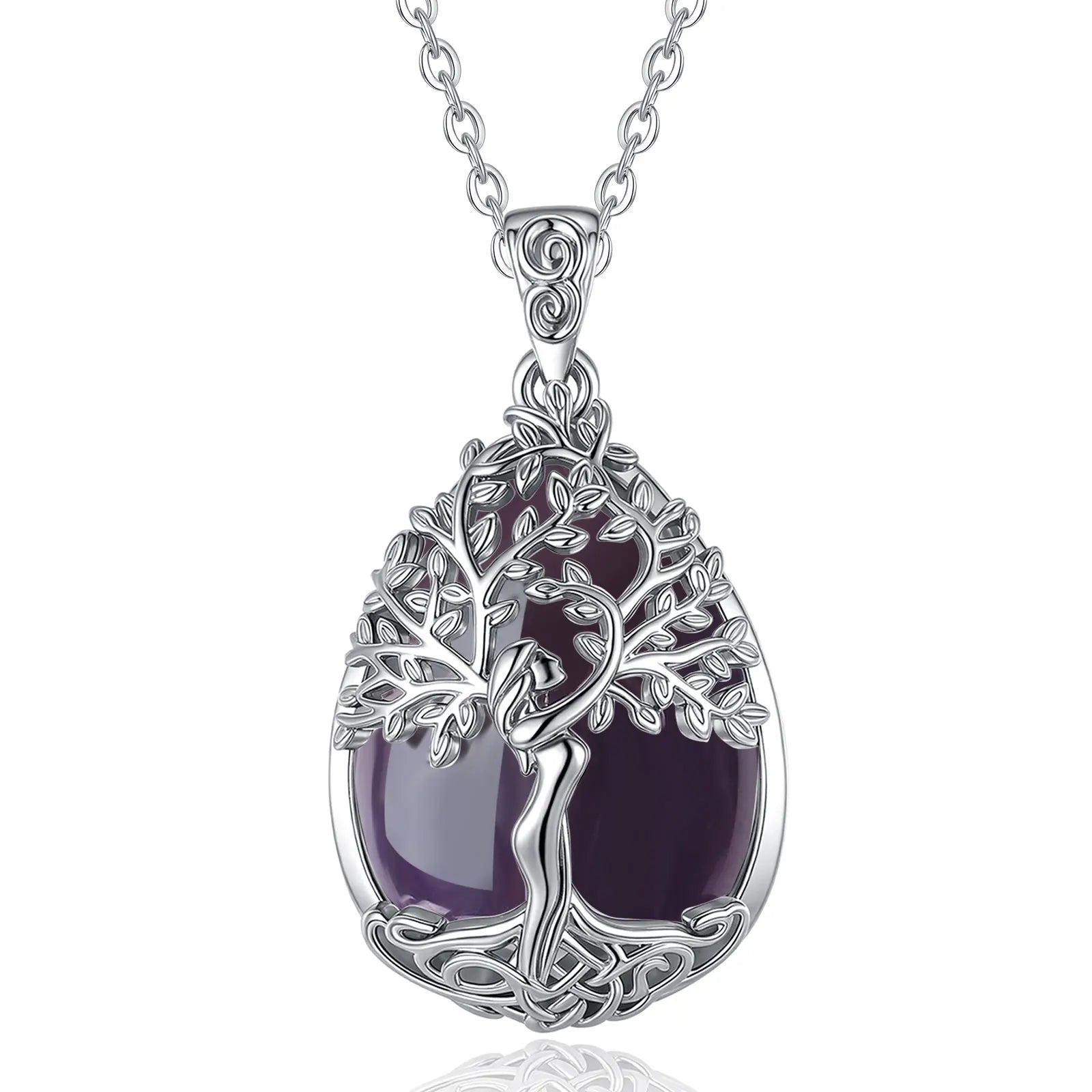 AEONSLOVE Tree of Life Necklace for Women Natural Amethyst Healing Stones Water Drop Pendant Spiritual Jewelry Birthday Gifts