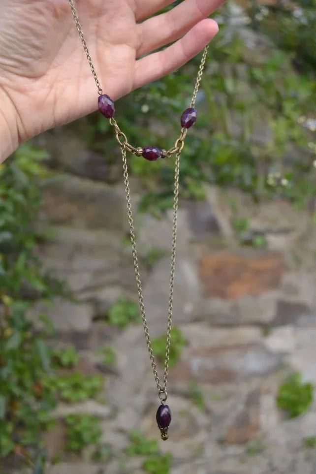 Antique Deep Red Garnet Birthstone Y-Drop Necklace