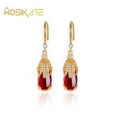 WOAIKATE Vintage Ruby Drop Earrings For Women 925 Sterling Silver With 18K Gold Plated Jewelry Elegant Hoop Earrings Party Gifts