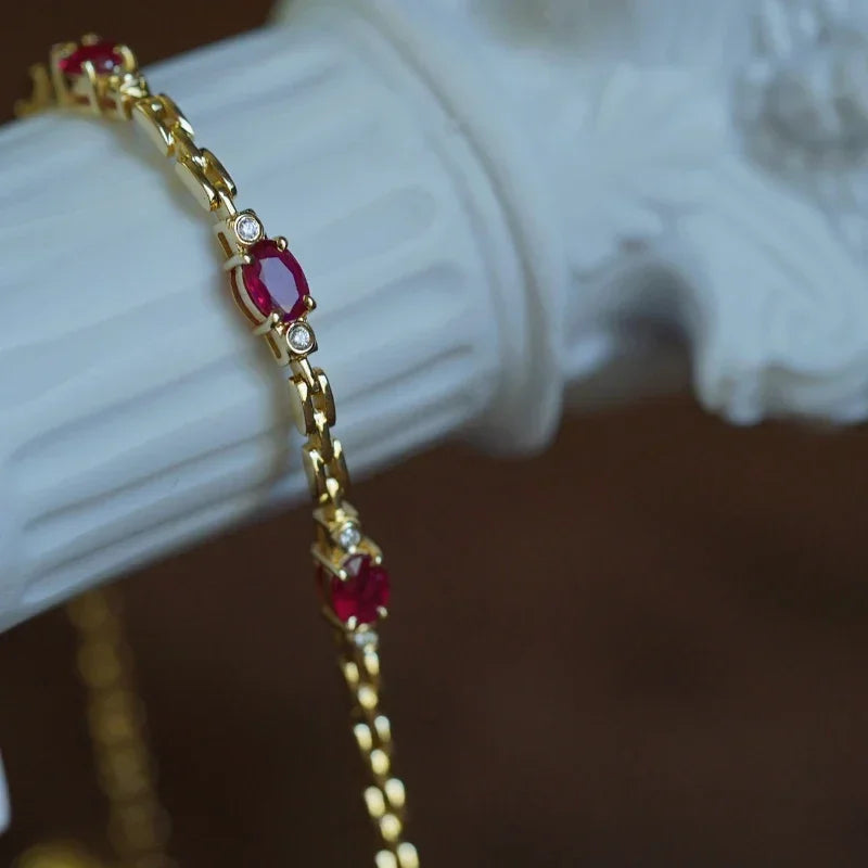 Silver Inlaid Ruby Diamond Bracelet