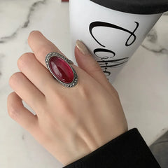 Personality Exaggeration Vintage Red Garnet Stone Thai Silver Ladies Engagement Rings Jewelry For Women Birthday Gifts No Fade