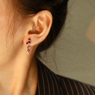 Multiples Ruby Tassel Long Stud Earrings