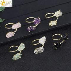 CSJA Irregular Crystal Open Ring Healing Natural Amethysts Citrine Double Gems Stone Claw Finger Rings Jewelry Accessories H584