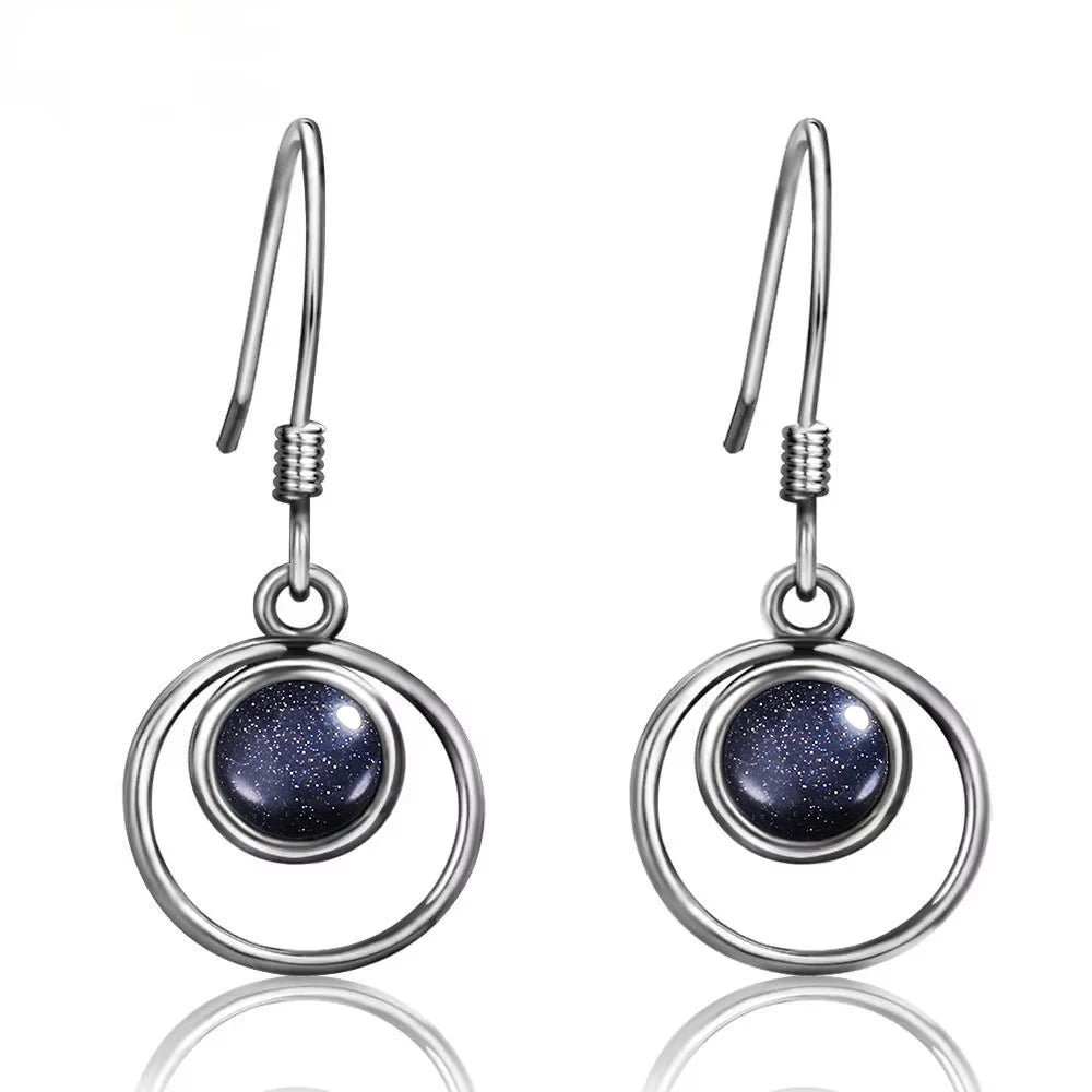 Sterling Silver 925 Earrings Fashion Round Natural 5mm Moonstone Drop Earrings for Women Wedding Engagement Ear Jewelry