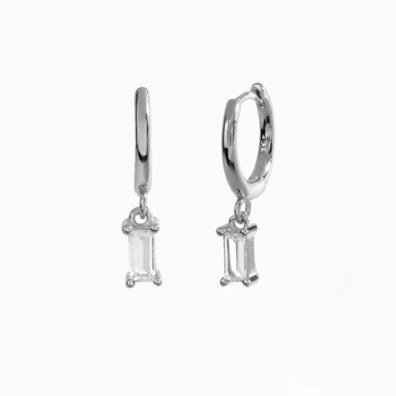French Emerald Geometric Hoop Stainless Steel Earrings for Women Party Jewelry Accessories Trendy Zircon Crystal Drop Earring