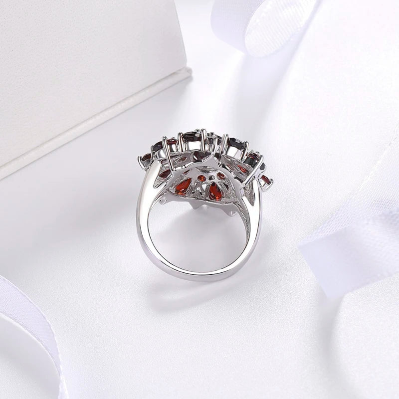 Multi-Cut Garnet Sterling Silver Cocktail Ring