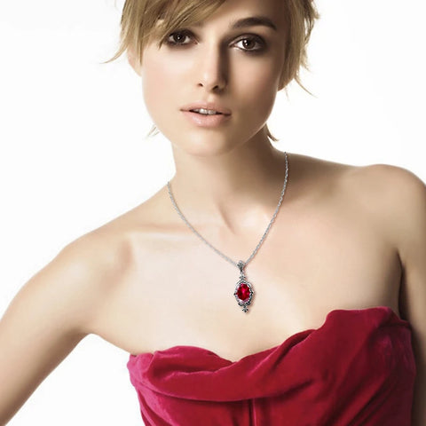 925 Sterling Silver Garnet Pendant Necklace