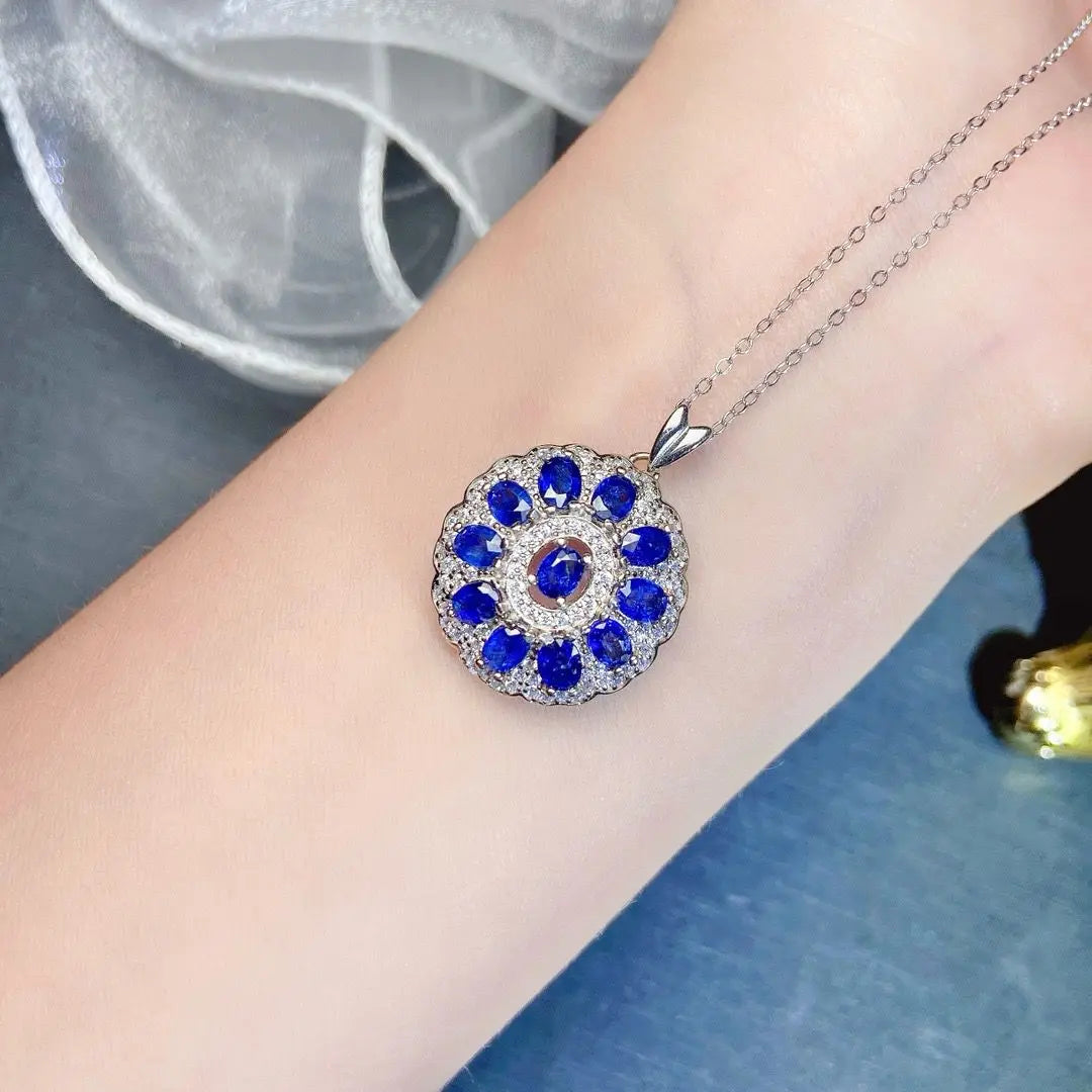 ZECAA 925 Blue Sapphire Jewelry Woman Sapphire Pendant Neckalce With Natural Blue Sapphire 3*4mm S925 Silver Blue Sapphire Lady Pendant