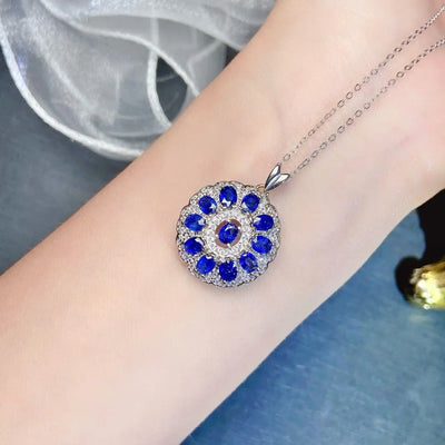 ZECAA 925 Blue Sapphire Jewelry Woman Sapphire Pendant Neckalce With Natural Blue Sapphire 3*4mm S925 Silver Blue Sapphire Lady Pendant