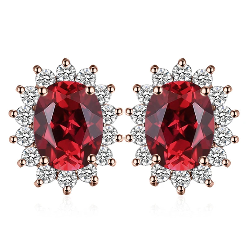 Sterling Silver Stud Earrings Natural Garnet