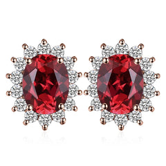Sterling Silver Stud Earrings Natural Garnet