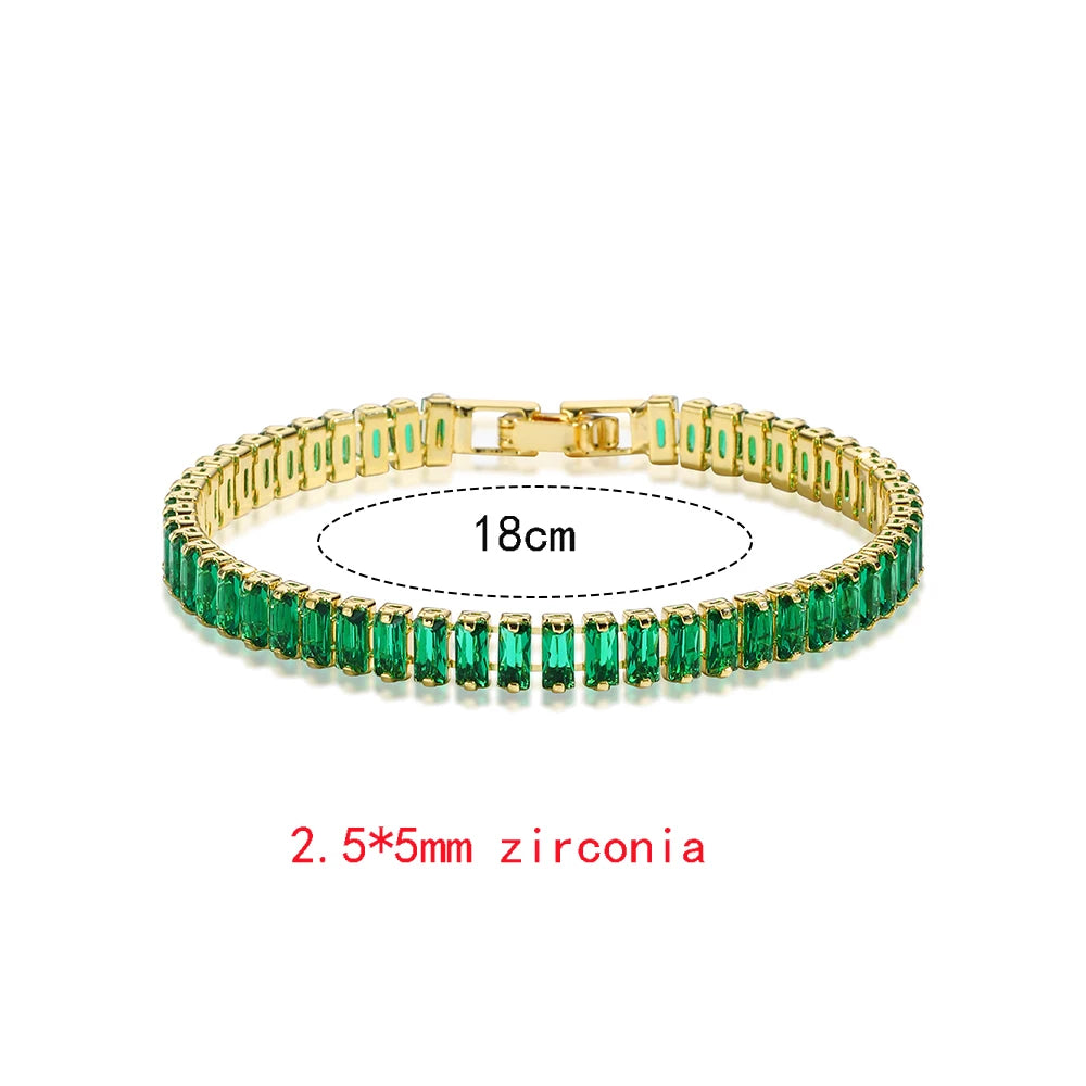 New Trendy Emerald Cubic Zirconia Jewelry 18K Gold Plated Charm Green CZ Crystal Tennis Female Bracelets Bangles for Women Gift
