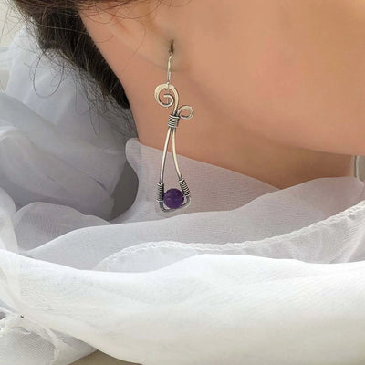 Artisan Wire-Wrapped Amethyst Boho Hippie Design Earrings