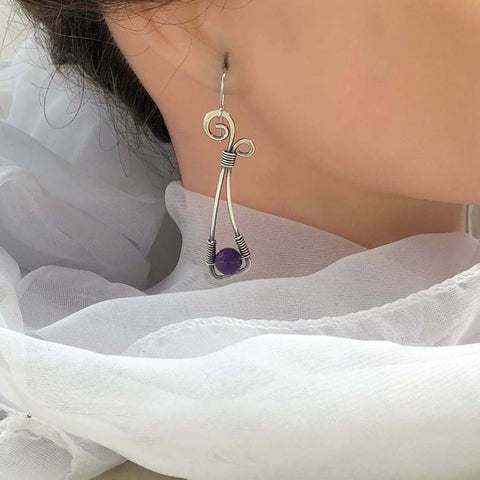 Boho Hippie Amethyst Drop Earrings