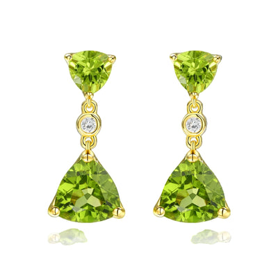 GZ ZONGFA Genuine 925 Sterling Silve Natural Peridot Drop Earrings for Women Triangle 7ct Gem 14K Gold Plated Fine Jewelry