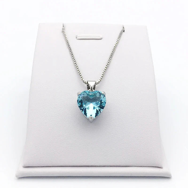 925 Silver Heart-Shaped Sapphire Pendant Necklace