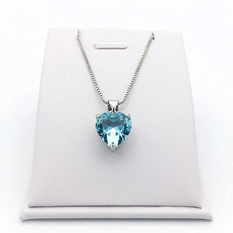 925 Silver Heart-Shaped Sapphire Pendant Necklace