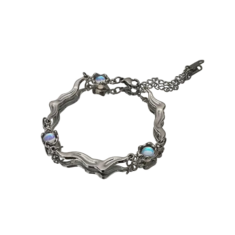 Gothic Punk Splicing Twisted Chain Bracelet for Women Men Fashion Charm Round Moonstone Bracelet Fine Jewelry Gift Wholesale