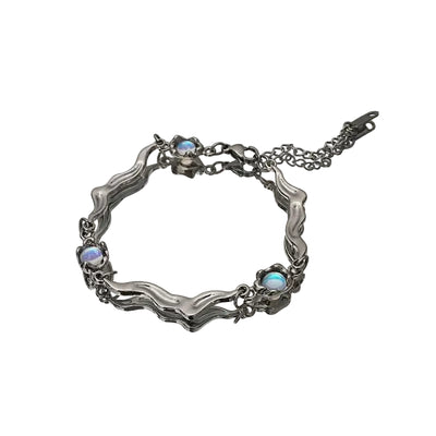 Gothic Punk Splicing Twisted Chain Bracelet for Women Men Fashion Charm Round Moonstone Bracelet Fine Jewelry Gift Wholesale