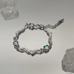 Gothic Punk Splicing Twisted Chain Bracelet for Women Men Fashion Charm Round Moonstone Bracelet Fine Jewelry Gift Wholesale