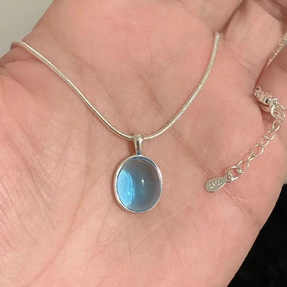 March Birthstone Aquamarine Pendant with Snake Chain