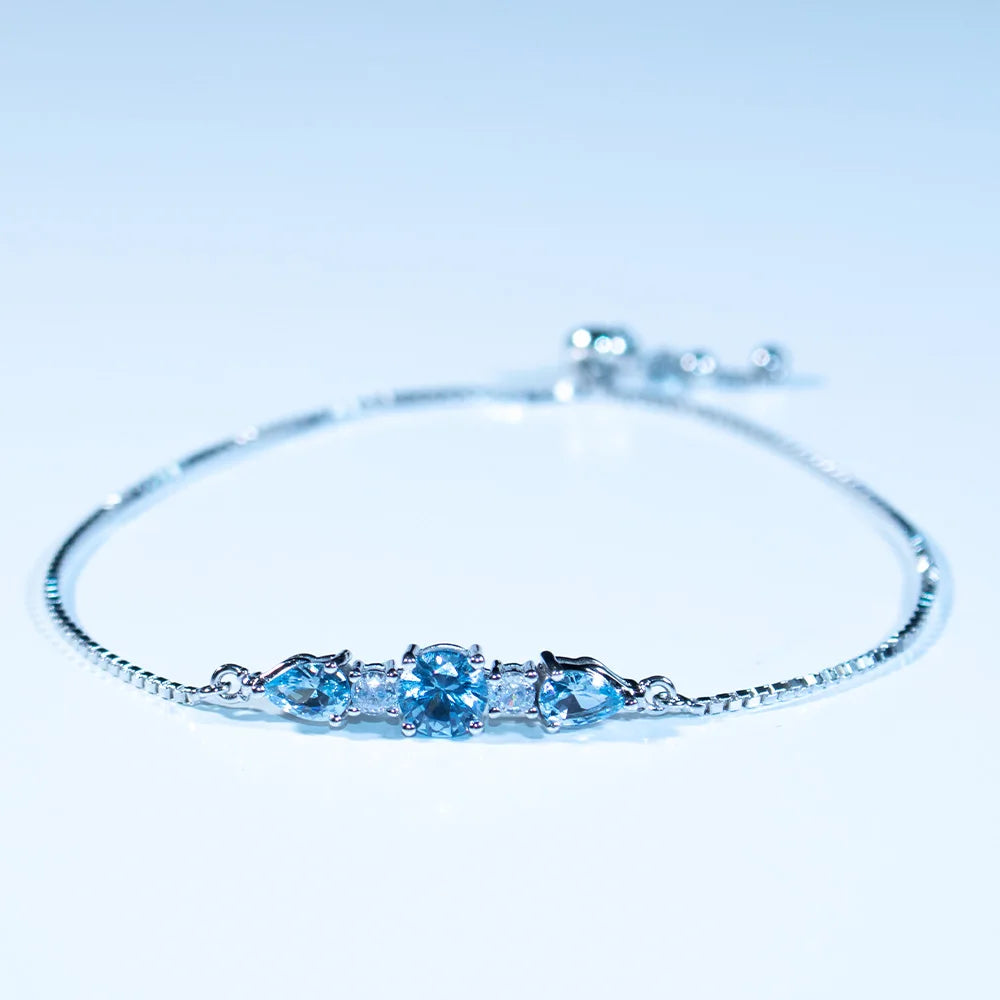 925 Sterling Silver Bracelets Adjustable Bangle Nano Blue Topaz Bracelet Round Pear Bracelets for Woman