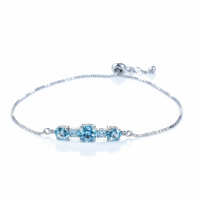 925 Sterling Silver Bracelets Adjustable Bangle Nano Blue Topaz Bracelet Round Pear Bracelets for Woman