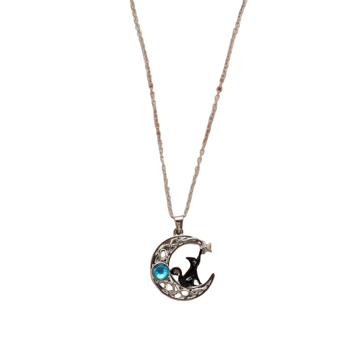 Black Cat Moonstone Pendant Necklace